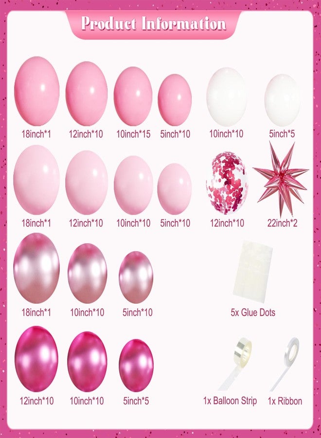 LANGASQUE Pink Balloon Garland Arch Kit, 140Pcs Hot Light Metallic Pastel Pink White Confetti Balloons With Stars for Birthday Valentines Day Birdal Shower Wedding Gender Reveal Graduation Party Decorations - Image 4
