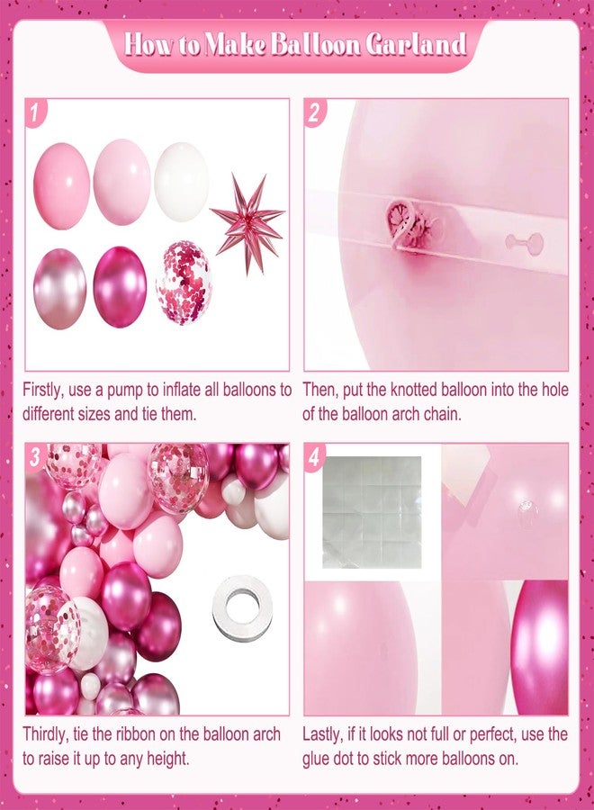 LANGASQUE Pink Balloon Garland Arch Kit, 140Pcs Hot Light Metallic Pastel Pink White Confetti Balloons With Stars for Birthday Valentines Day Birdal Shower Wedding Gender Reveal Graduation Party Decorations - Image 5