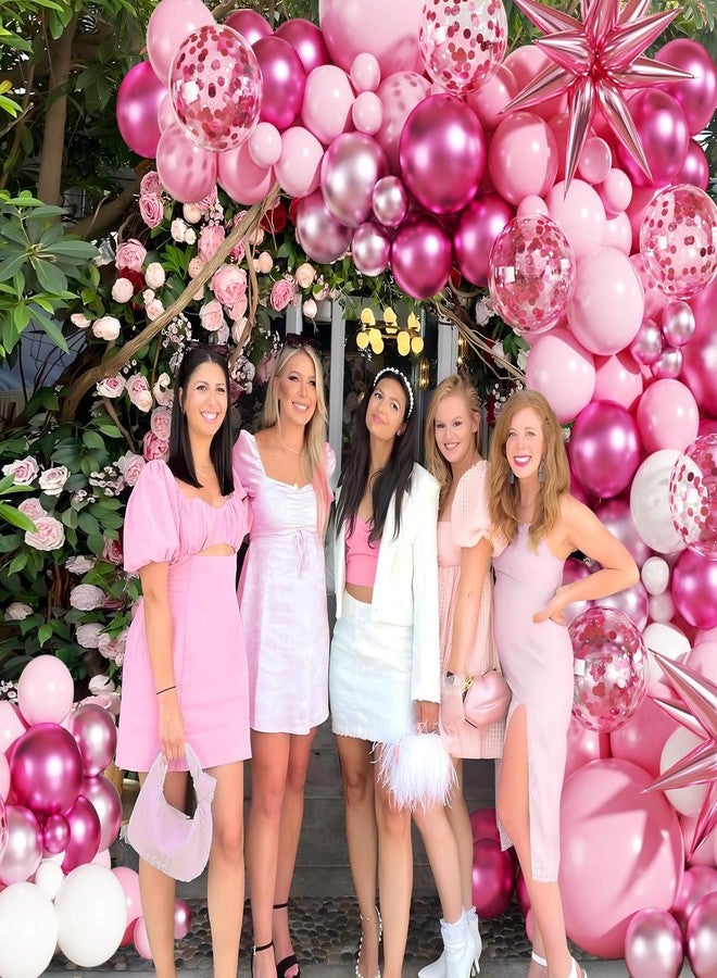 LANGASQUE Pink Balloon Garland Arch Kit, 140Pcs Hot Light Metallic Pastel Pink White Confetti Balloons With Stars for Birthday Valentines Day Birdal Shower Wedding Gender Reveal Graduation Party Decorations - Image 2