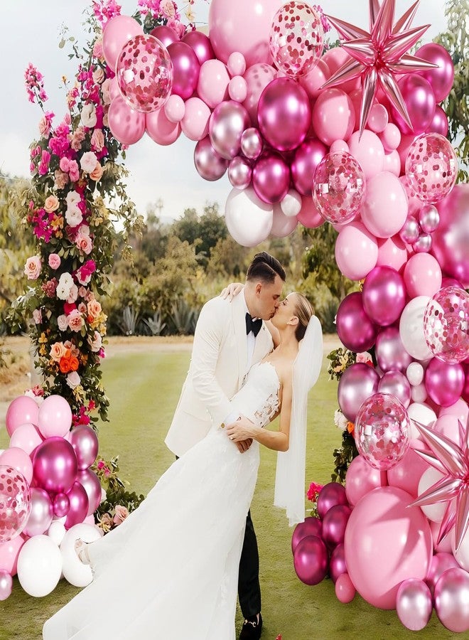 LANGASQUE Pink Balloon Garland Arch Kit, 140Pcs Hot Light Metallic Pastel Pink White Confetti Balloons With Stars for Birthday Valentines Day Birdal Shower Wedding Gender Reveal Graduation Party Decorations - Image 3