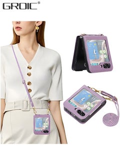 GROIC Crossbody Phone Case for Galaxy Z Flip 5 Case 5G (2023) Wallet with Card Holder Shoulder Wrist Straps, Leather Zipper Handbag Purse Credit Card Holder Flip Cover  - Image 1