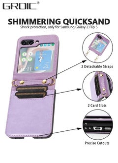 GROIC Crossbody Phone Case for Galaxy Z Flip 5 Case 5G (2023) Wallet with Card Holder Shoulder Wrist Straps, Leather Zipper Handbag Purse Credit Card Holder Flip Cover  - Image 4