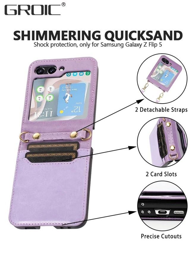 GROIC Crossbody Phone Case for Galaxy Z Flip 5 Case 5G (2023) Wallet with Card Holder Shoulder Wrist Straps, Leather Zipper Handbag Purse Credit Card Holder Flip Cover  - Image 4