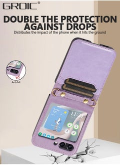 GROIC Crossbody Phone Case for Galaxy Z Flip 5 Case 5G (2023) Wallet with Card Holder Shoulder Wrist Straps, Leather Zipper Handbag Purse Credit Card Holder Flip Cover  - Image 5