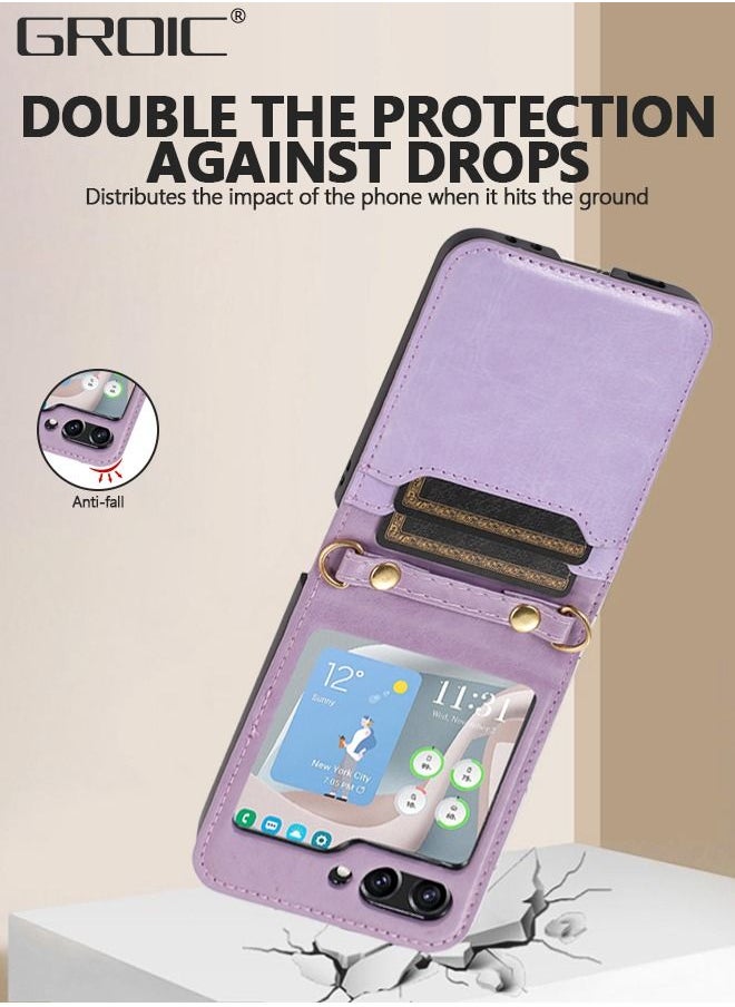 GROIC Crossbody Phone Case for Galaxy Z Flip 5 Case 5G (2023) Wallet with Card Holder Shoulder Wrist Straps, Leather Zipper Handbag Purse Credit Card Holder Flip Cover  - Image 5