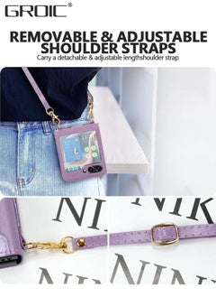 GROIC Crossbody Phone Case for Galaxy Z Flip 5 Case 5G (2023) Wallet with Card Holder Shoulder Wrist Straps, Leather Zipper Handbag Purse Credit Card Holder Flip Cover  - Image 2