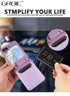 GROIC Crossbody Phone Case for Galaxy Z Flip 5 Case 5G (2023) Wallet with Card Holder Shoulder Wrist Straps, Leather Zipper Handbag Purse Credit Card Holder Flip Cover  - Image 3