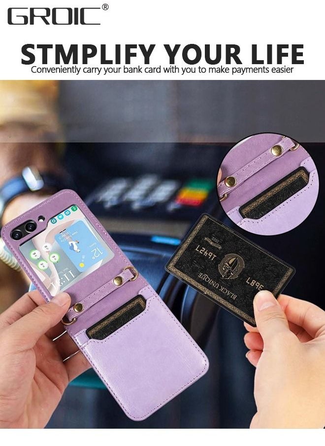 GROIC Crossbody Phone Case for Galaxy Z Flip 5 Case 5G (2023) Wallet with Card Holder Shoulder Wrist Straps, Leather Zipper Handbag Purse Credit Card Holder Flip Cover  - Image 3