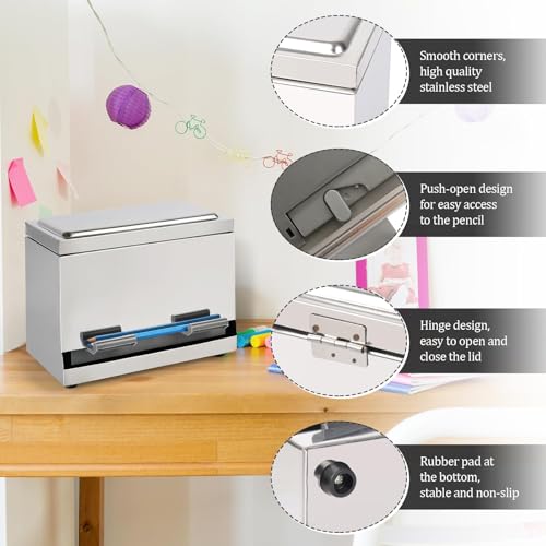 Creproly Stainless Steel Pencil Dispenser/Pen Holder for Classroom Home Restaurant for Bulk Pencils Storage/Unwrapped Drinking Straws Storage (Silver) - Image 4