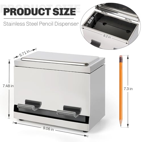 Creproly Stainless Steel Pencil Dispenser/Pen Holder for Classroom Home Restaurant for Bulk Pencils Storage/Unwrapped Drinking Straws Storage (Silver) - Image 5