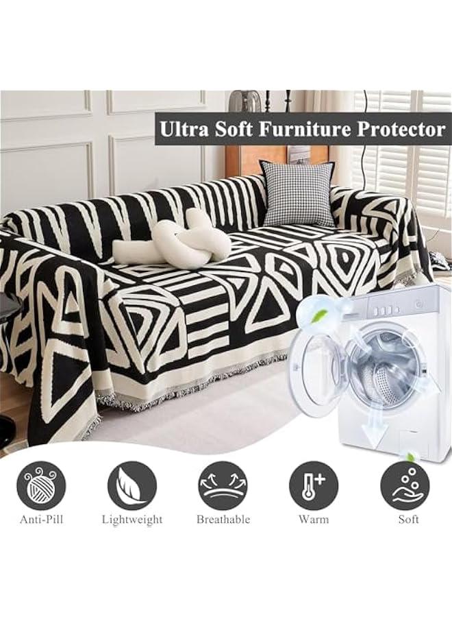 هوكور غطاء اريكة بوهيمي من توريسيك، غطاء اريكة مقسم بتصميم مثلث عصري، 3 وسائد للاريكة مع شراشيب، واقي اثاث للاريكة صديق للحيوانات الاليفة، غطاء اريكة مقسم غير قابل للانزلاق (اسود) - Image 5