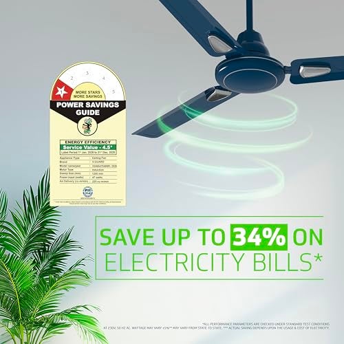 V-Guard Windle Deco Bz Modern Ceiling Fan For Home| BEE 1 Star Rating | High Speed Fan | Exquisite Detailing For Elevated Charm | Glossy Finish | Admiral Blue | 1.2 meters - Image 3