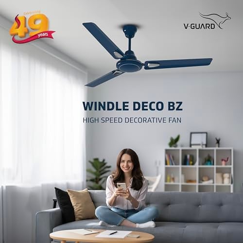 V-Guard Windle Deco Bz Modern Ceiling Fan For Home| BEE 1 Star Rating | High Speed Fan | Exquisite Detailing For Elevated Charm | Glossy Finish | Admiral Blue | 1.2 meters - Image 2