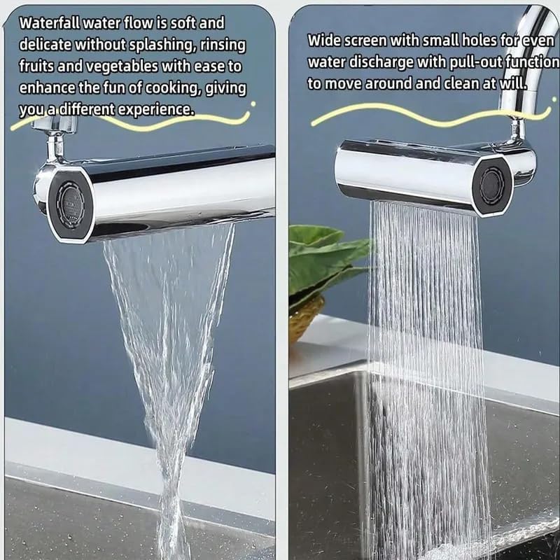 CARTIFY 4 in 1 Waterfall Kitchen Faucet 360Swivel Faucet Extender for Kitchen Sink SplashProof Kitchen Faucet Head Replacement High Arc Sink Faucet Suitable for Washing Fruit Vegetable - Image 2