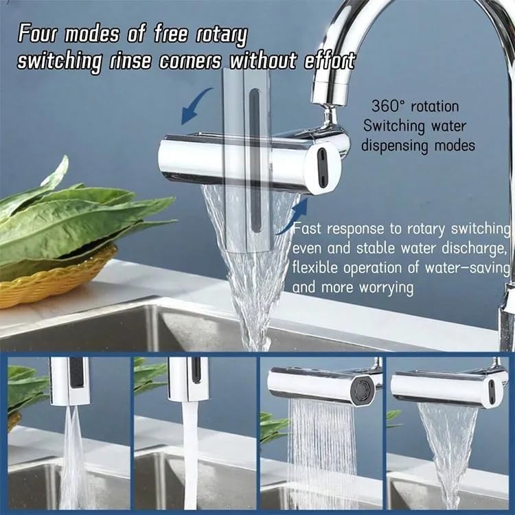 CARTIFY 4 in 1 Waterfall Kitchen Faucet 360Swivel Faucet Extender for Kitchen Sink SplashProof Kitchen Faucet Head Replacement High Arc Sink Faucet Suitable for Washing Fruit Vegetable - Image 4