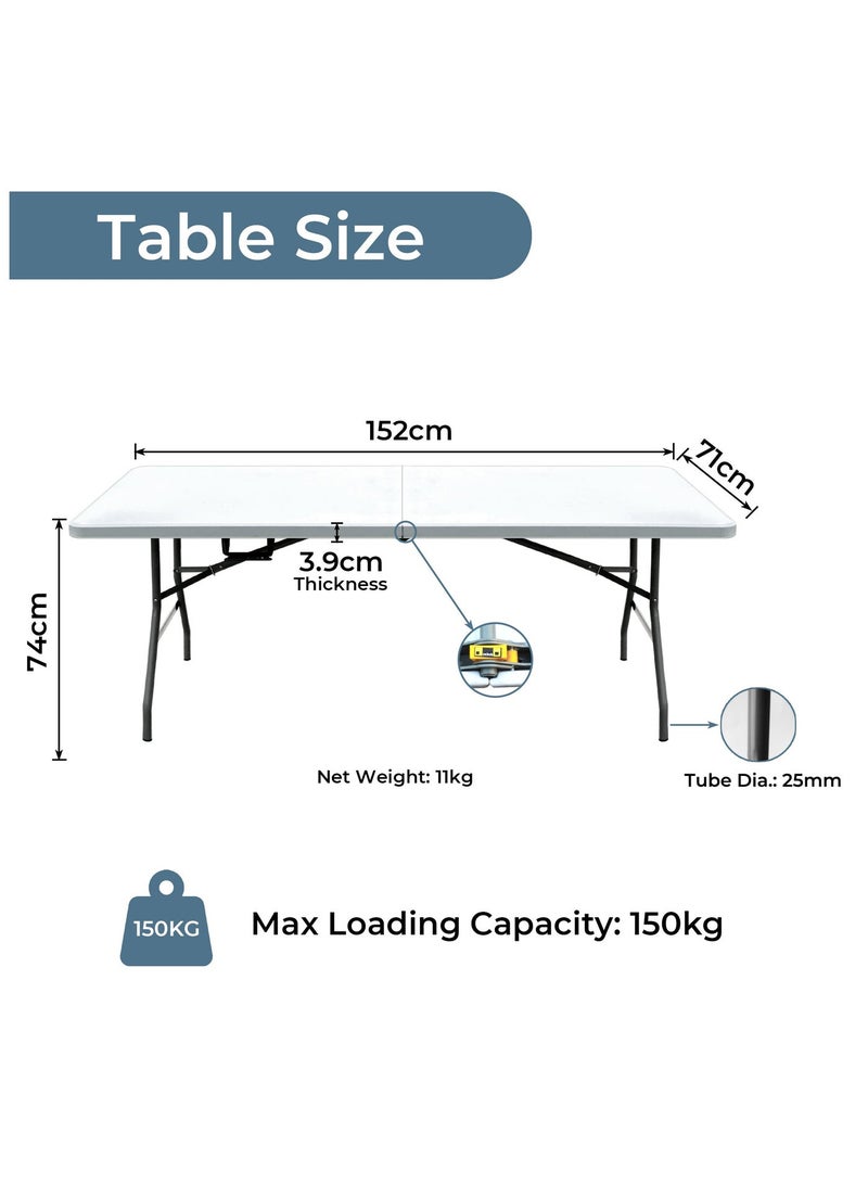Marcolo 150x70cm Folding Table Heavy Duty, Centerfold Portable Table with Safety Lock, Steel Frame, for Indoor & Outdoor Use - Image 3