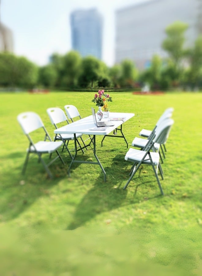Marcolo 150x70cm Folding Table Heavy Duty, Centerfold Portable Table with Safety Lock, Steel Frame, for Indoor & Outdoor Use - Image 5