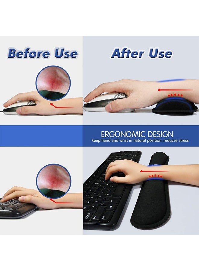 2pcs Pad Soft Memory Foam Wrist Pad Mouse Pad Set for Computer Keyboard Mouse, Ergonomic Wrist Rest for Long-Term Office & Gaming, Mousepad Rests, Desk Pads Support Hand and Arm, Black  - Image 2