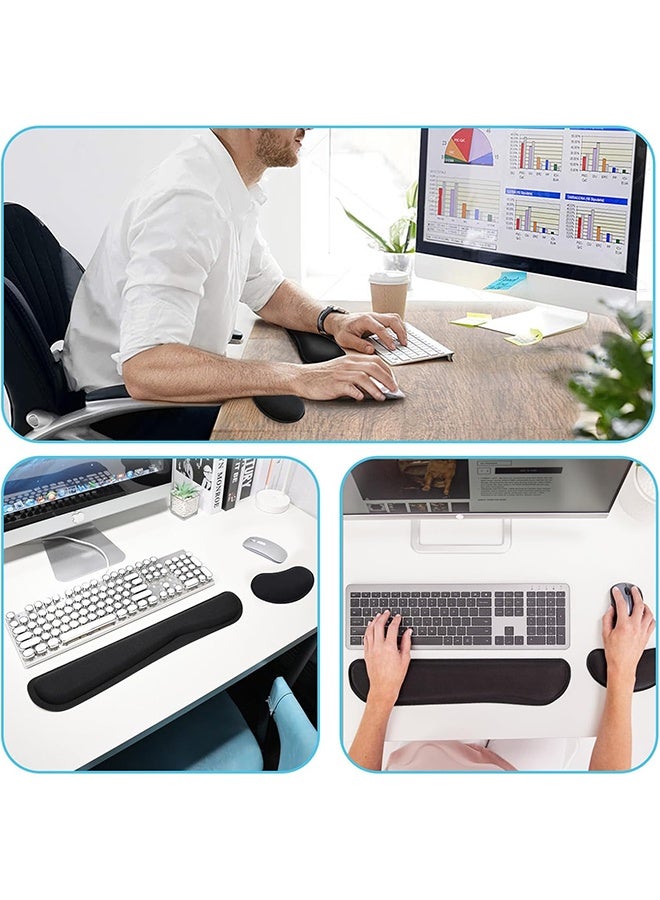 2pcs Pad Soft Memory Foam Wrist Pad Mouse Pad Set for Computer Keyboard Mouse, Ergonomic Wrist Rest for Long-Term Office & Gaming, Mousepad Rests, Desk Pads Support Hand and Arm, Black