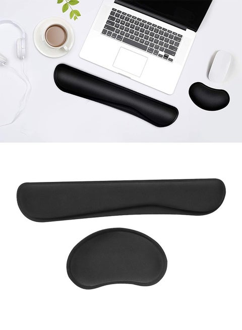 2pcs Pad Soft Memory Foam Wrist Pad Mouse Pad Set for Computer Keyboard Mouse, Ergonomic Wrist Rest for Long-Term Office & Gaming, Mousepad Rests, Desk Pads Support Hand and Arm, Black