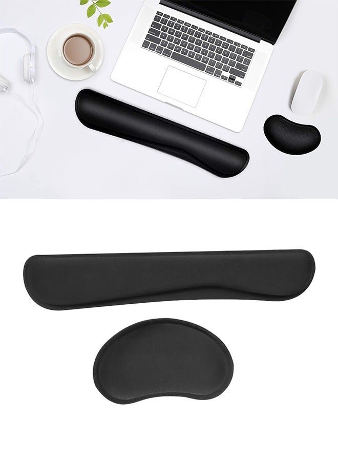 2pcs Pad Soft Memory Foam Wrist Pad Mouse Pad Set for Computer Keyboard Mouse, Ergonomic Wrist Rest for Long-Term Office & Gaming, Mousepad Rests, Desk Pads Support Hand and Arm, Black  - Image 1