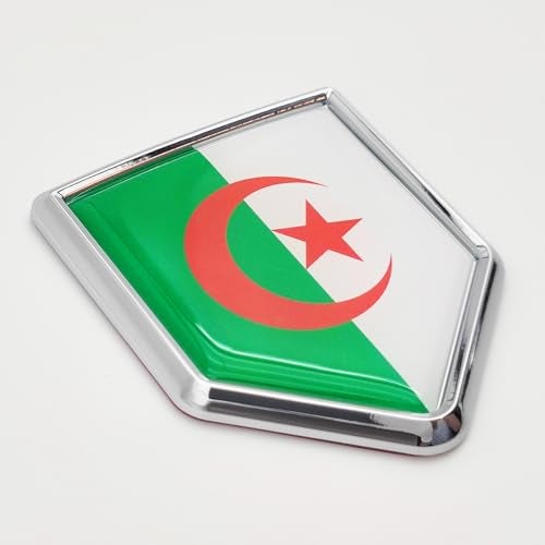 Overdecor Algeria Flag Decal Stickers Car Emblem Algerian Car Accessories Decorations Chrome Shield Flag Sticker Decals for Cars Truck Vehicles, 2 Pack - Image 1