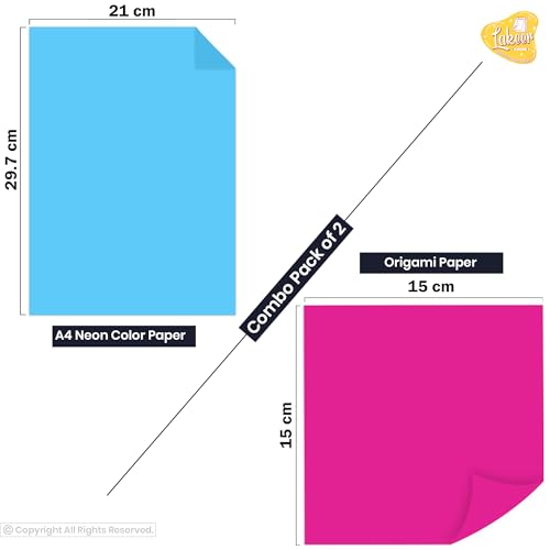 Lakeer Combo Pack A4 Neon Color Paper 100 Sheets + 15 cm X 15 cm Origami Paper 100 Sheets Combo Pack of 2 for Scrapbooking, Craft Project - Image 3