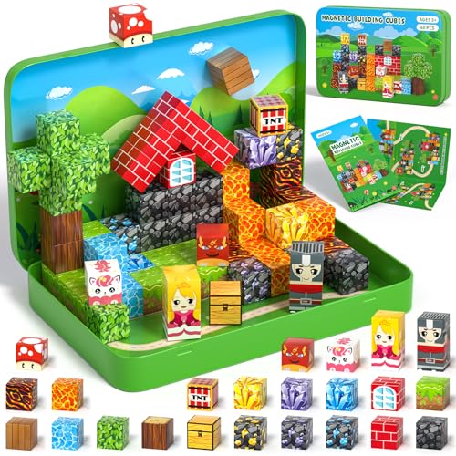 Axirata 60PCS Mini Magnetic Blocks Travel Set for Kids Mini Magnetic Tiles Building Cubes with Portable Iron Box STEM Learning Sensory Toy for Toddler Boys Girls Age 35 48 812 - Image 1