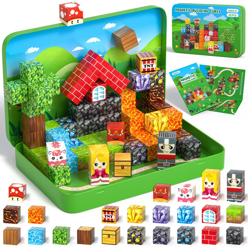 Axirata 60PCS Mini Magnetic Blocks Travel Set for Kids Mini Magnetic Tiles Building Cubes with Portable Iron Box STEM Learning Sensory Toy for Toddler Boys Girls Age 35 48 812 - Image 3