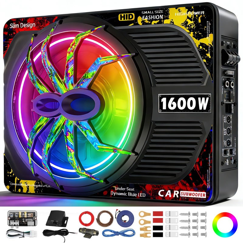 TZGBASS 2026 حزمة مضخم صوت تحت المقعد رفيع 1600 واط مع إضاءة متزامنة مع الإيقاع RGB، مضخم صوت مدمج من الفئة D، صوت عميق تحت الصوت، مضخم صوت تحت المقعد للشاحنة SUV جيب - Image 1