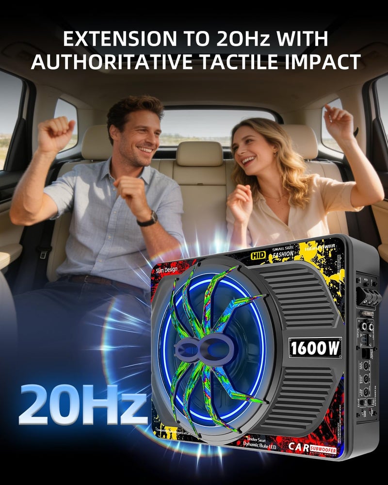 TZGBASS 2026 حزمة مضخم صوت تحت المقعد رفيع 1600 واط مع إضاءة متزامنة مع الإيقاع RGB، مضخم صوت مدمج من الفئة D، صوت عميق تحت الصوت، مضخم صوت تحت المقعد للشاحنة SUV جيب - Image 5