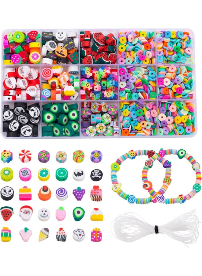 Wow DING Clay Beads, 1350 Pcs, Clay Beads for Bracelets Making, Bracelet Beads, Clay Beads Charms, Polymer Clay Beads, Heishi Beads, Flat Beads, Preppy Beads with Crystal Elastic String - Image 1