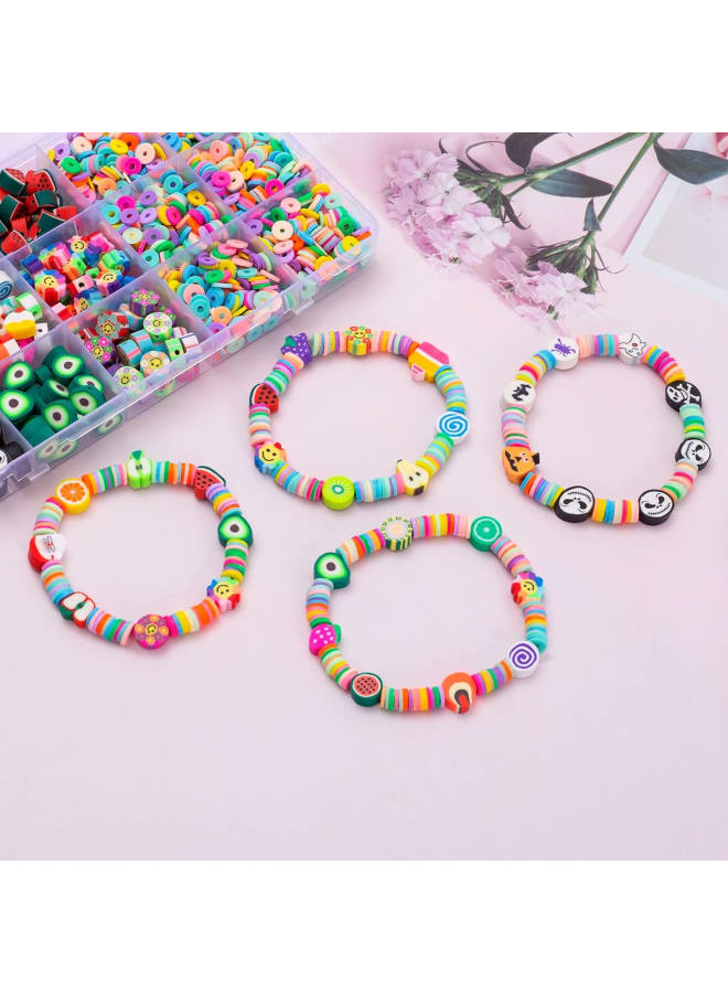 Wow DING Clay Beads, 1350 Pcs, Clay Beads for Bracelets Making, Bracelet Beads, Clay Beads Charms, Polymer Clay Beads, Heishi Beads, Flat Beads, Preppy Beads with Crystal Elastic String - Image 3