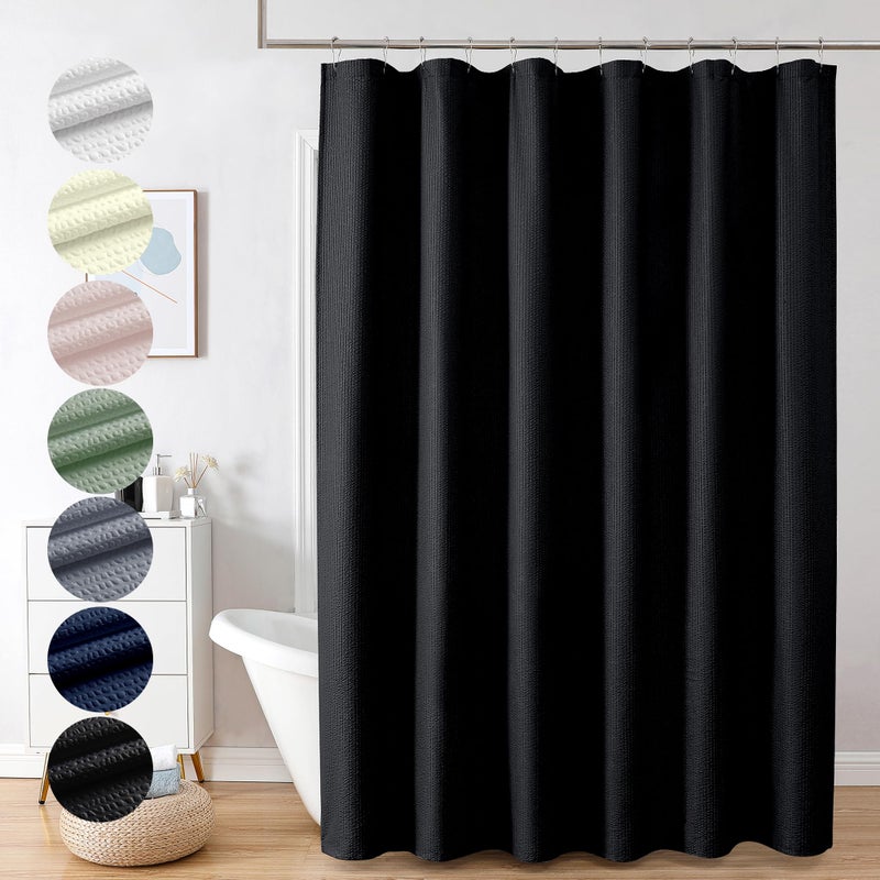 OVZME Berry Black Shower Curtain  Embossed Textured Fabric Shower Curtain for Bathroom - Soft Cloth & Hotel Spa Luxury  Water Repellent  Machine Washable Long Shower Curtain  72X78  Black - Image 1