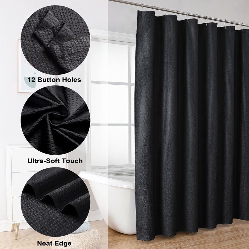 OVZME Berry Black Shower Curtain  Embossed Textured Fabric Shower Curtain for Bathroom - Soft Cloth & Hotel Spa Luxury  Water Repellent  Machine Washable Long Shower Curtain  72X78  Black - Image 5