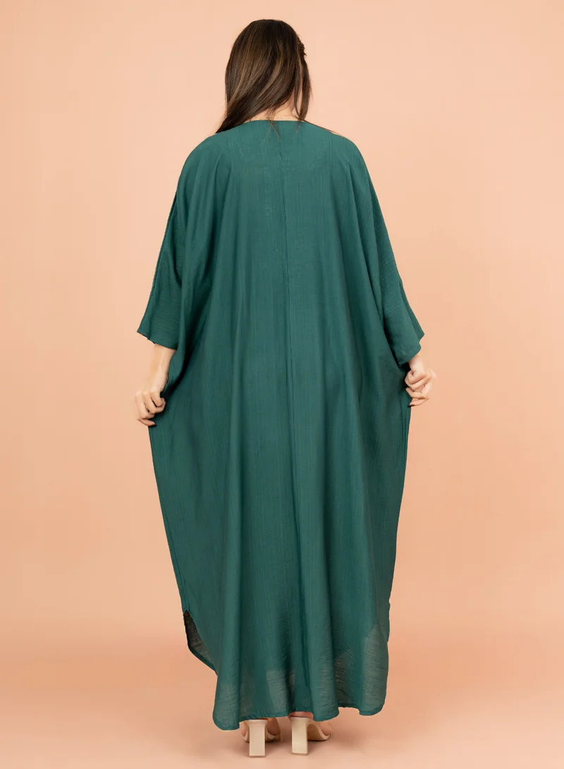 IKKXA FreeSize Solid Jalabiya with Intricate Embroidery IK4005 Green