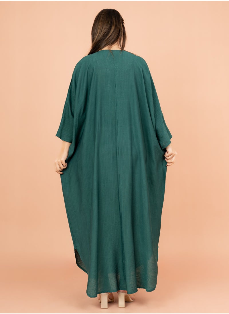 اكسا جلابية مقاس واحد مع تطريز دقيق IK4005 اخضر  - Image 4