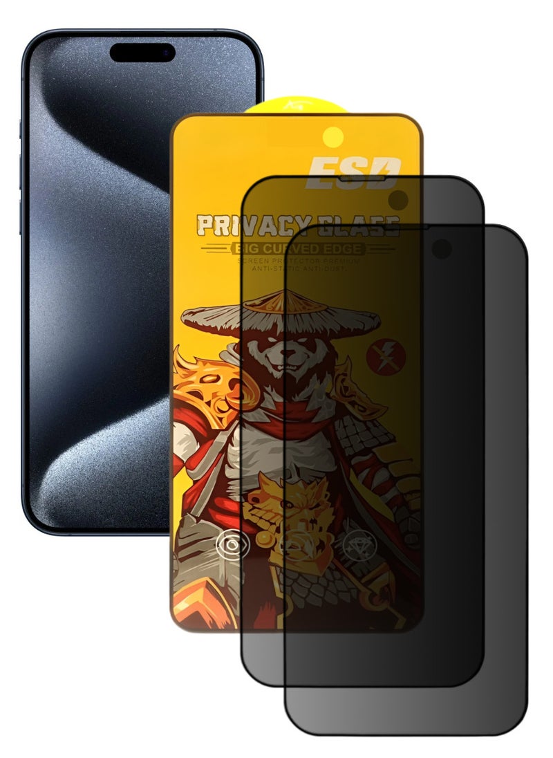 ESD 2 Pieces Tempered Dustproof Privacy Glass Screen Protector Compatible For iPhone 15 Pro Max - Image 1
