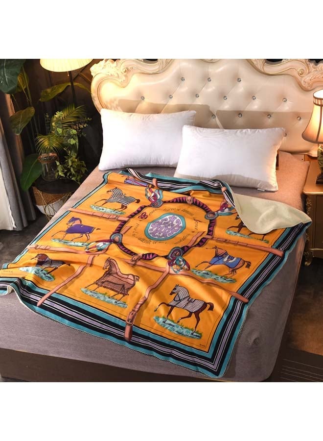 نيبمينينت Vintage European Style Horse Pattern Soft Blanket cotton Yellow 150x200cm