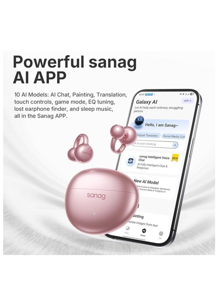 ساناج Sanag S7SAI Open Ear Headphones, Wireless Clip On Earbuds, Lightweight Bluetooth 5.4 Earphones with 48H Play, IPX4 Waterproof, Clear Calls, AI, Sport Ear Buds with App Custom Settings (Purple) - Image 4