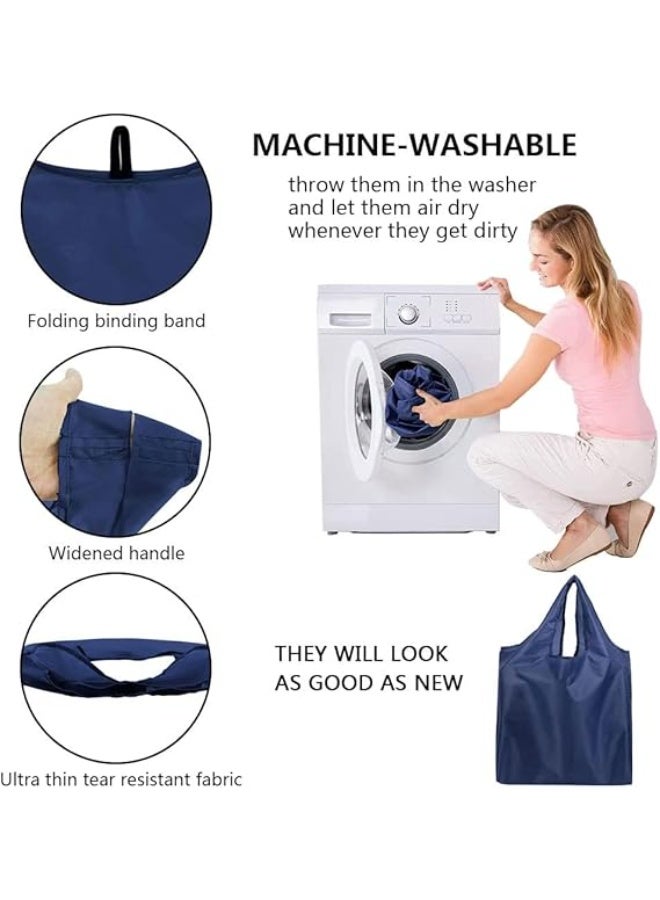 Bukela Reusable Shopping Bags 4Pack Durable Polyester Washable Large Reusable Foldable Grocery Tote Bags Shopping Bags for Groceries Eco-friendly Reusable Bags Blue - Image 2
