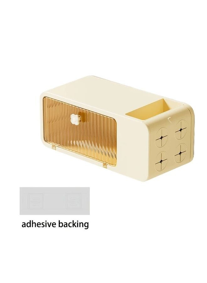 صندوق مناديل كريمي مثبت على الحائط حامل مناشف متعدد الوظائف بدون حفر تخزين الحمام - Image 1