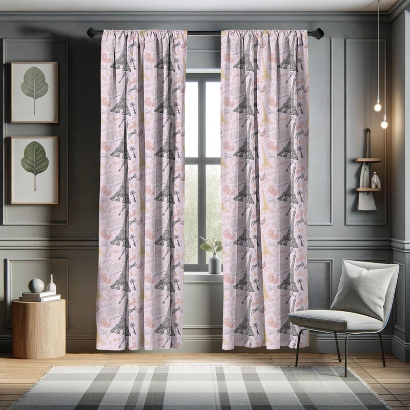 Ambesonne Paris 2 Panel Curtain Set  Eiffel Tower Sketch with Hand Lettering City Name Keys Quill Love Capital  Lightweight Window Treatment Living Room Bedroom Decor  Pair of - 28"" x 95""  Pastel Pink - Image 5