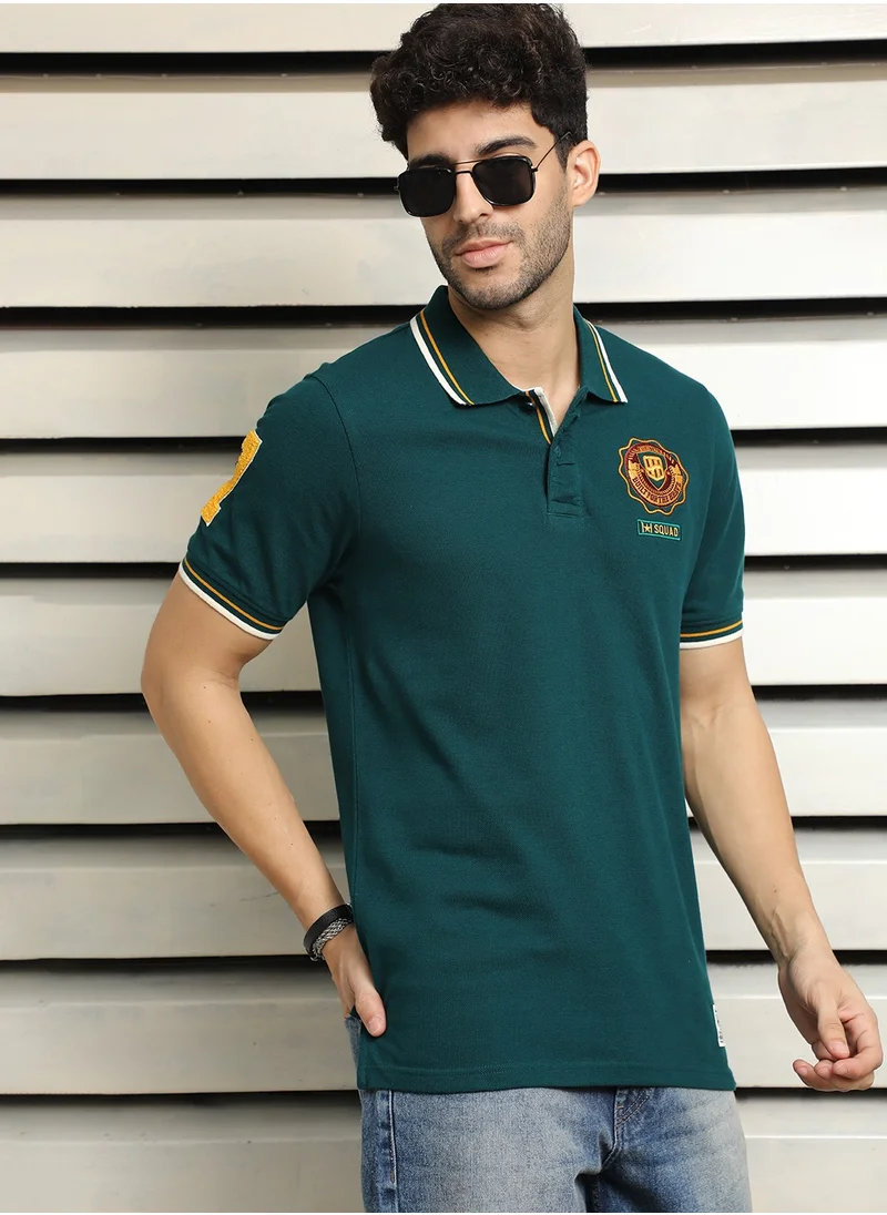 HIGH STAR Regular Fit Teal Polo T-Shirt for Men