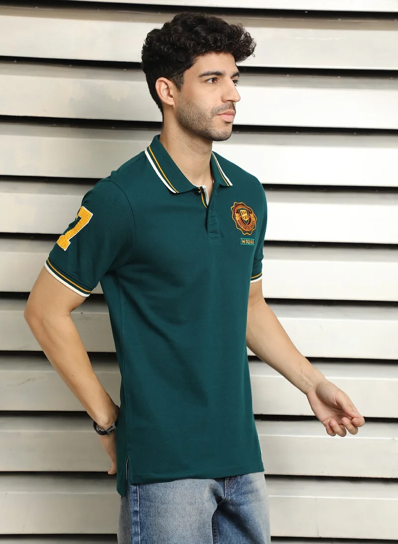 HIGH STAR Regular Fit Teal Polo T-Shirt for Men