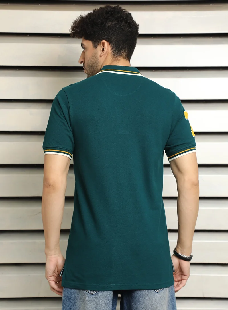 HIGH STAR Regular Fit Teal Polo T-Shirt for Men