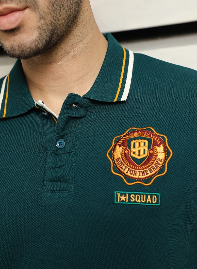 HIGH STAR Regular Fit Teal Polo T-Shirt for Men