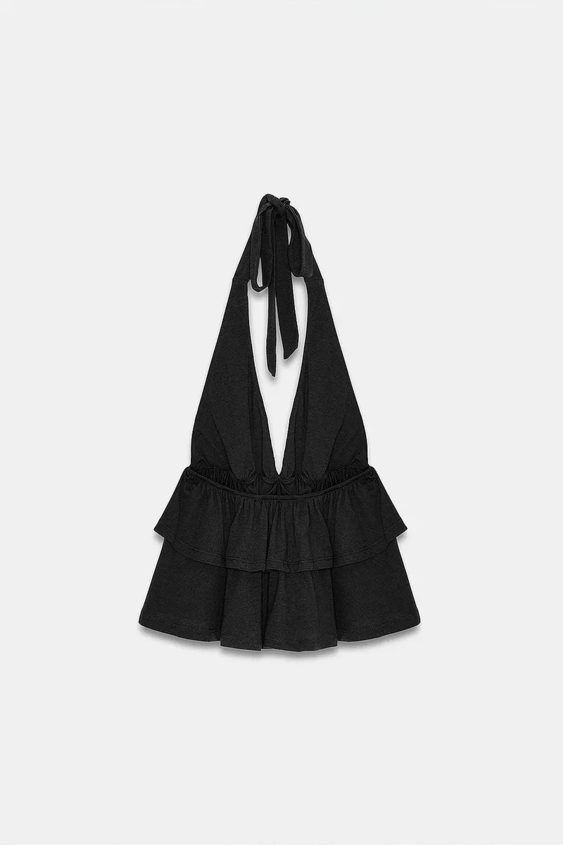 Dilvin Black DILVIN Halterneck Poplin Blouse With Ruffle Detail for Women | Best Price UAE