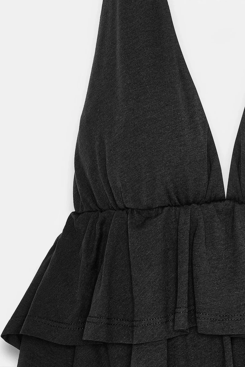 Dilvin Black DILVIN Halterneck Poplin Blouse With Ruffle Detail for Women | Best Price UAE