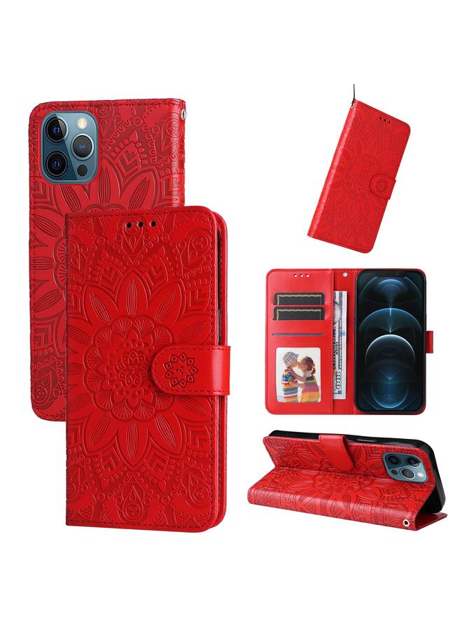 اس-توب جراب لهاتف iPhone 12 / 12 Pro مصنوع من جلد عباد الشمس المنقوش - Image 1